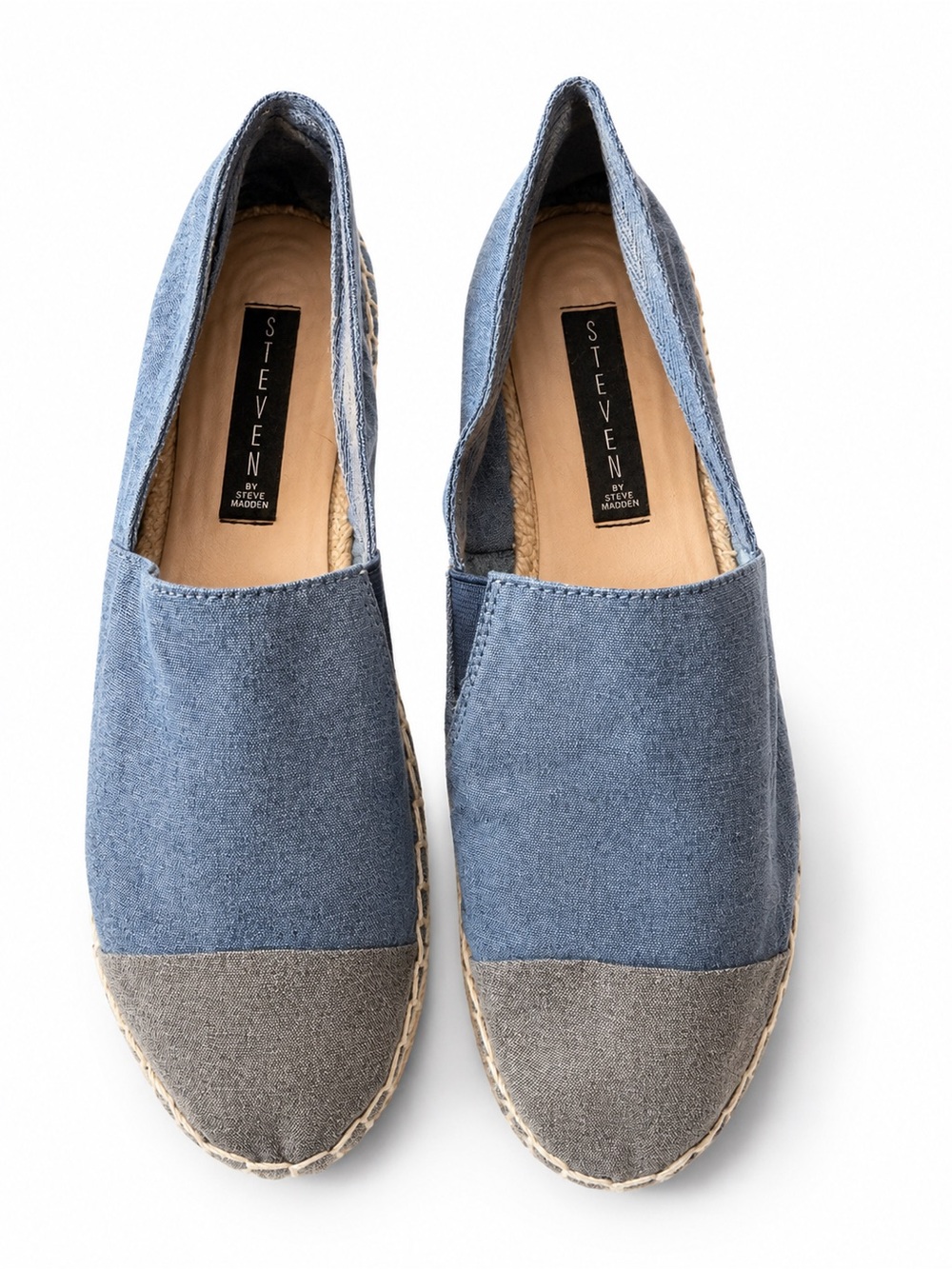 STEVEN by Steve Madden Blue Canvas Espadrilles with Gray Toe Cap
